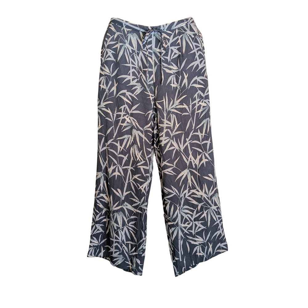 Tori Richard Wide Leg Pants 8 Boho Tropical Bamboo Leaf Print Relaxed Flowy Silk